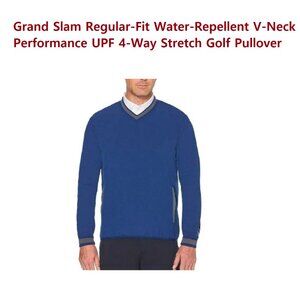 Grand Slam Reg-Fit Water-Repellent VNeck Performance UPF Golf Stretch Pullover